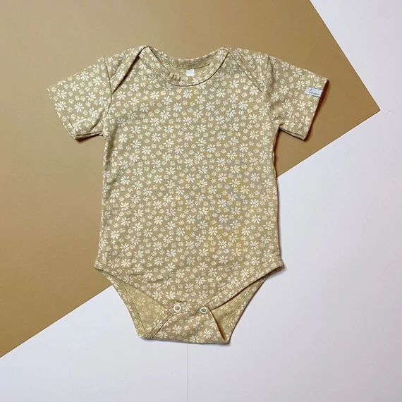 Rövid Ujjú Body Beige Virágos